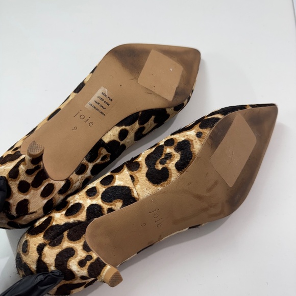 Joie Leopard Print Calf Hair Heels Women’s 9 Pointed Toe Real Fur Kitten Heels - Picture 10 of 11